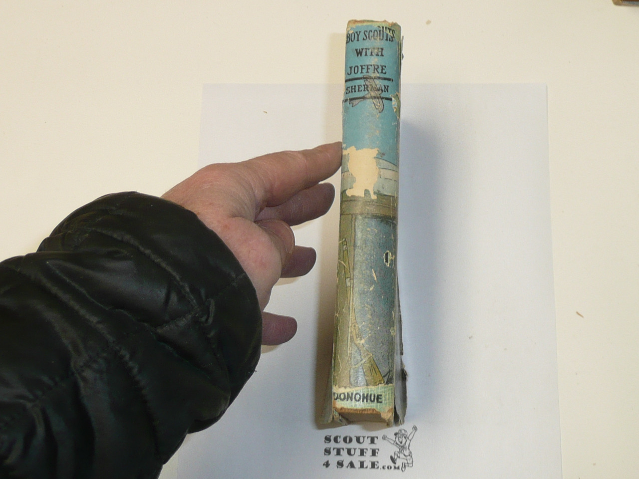 Boy Scouts With Joffre or In the Trenches in Belgium, by V. T. Sherman, 1912 First Edition, Hardbound with dust jacket, Boy Scout Story Book, green binding