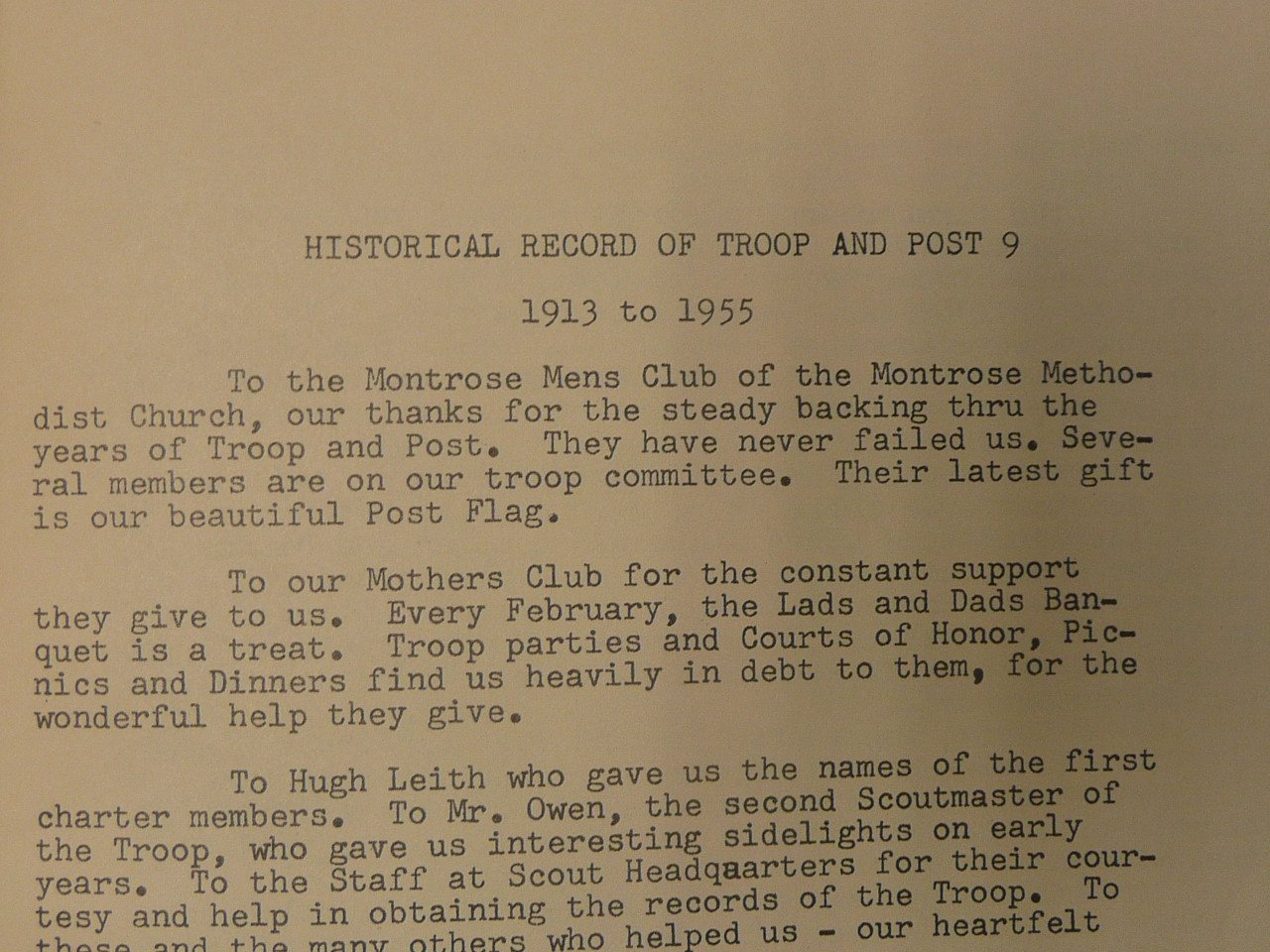 History of Troop/Post 9 of Montrose Methodist Church, Colorado, 1913-1955, Boy Scouts of America