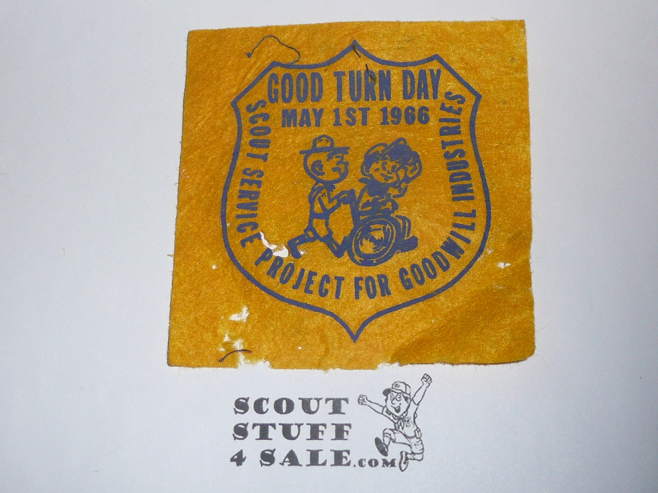 Goodwill Industries Boy Scout Good Turn Day Patch, Gold Felt, 1966