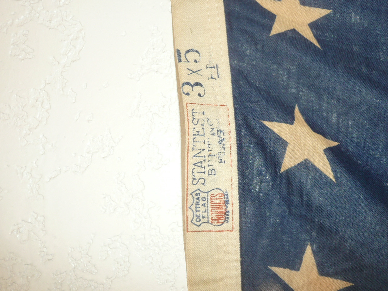 Original 48 star United States Flag, sewn stripes and dyed stars, Linen material, 3' x 5', some discoloration, FLG3
