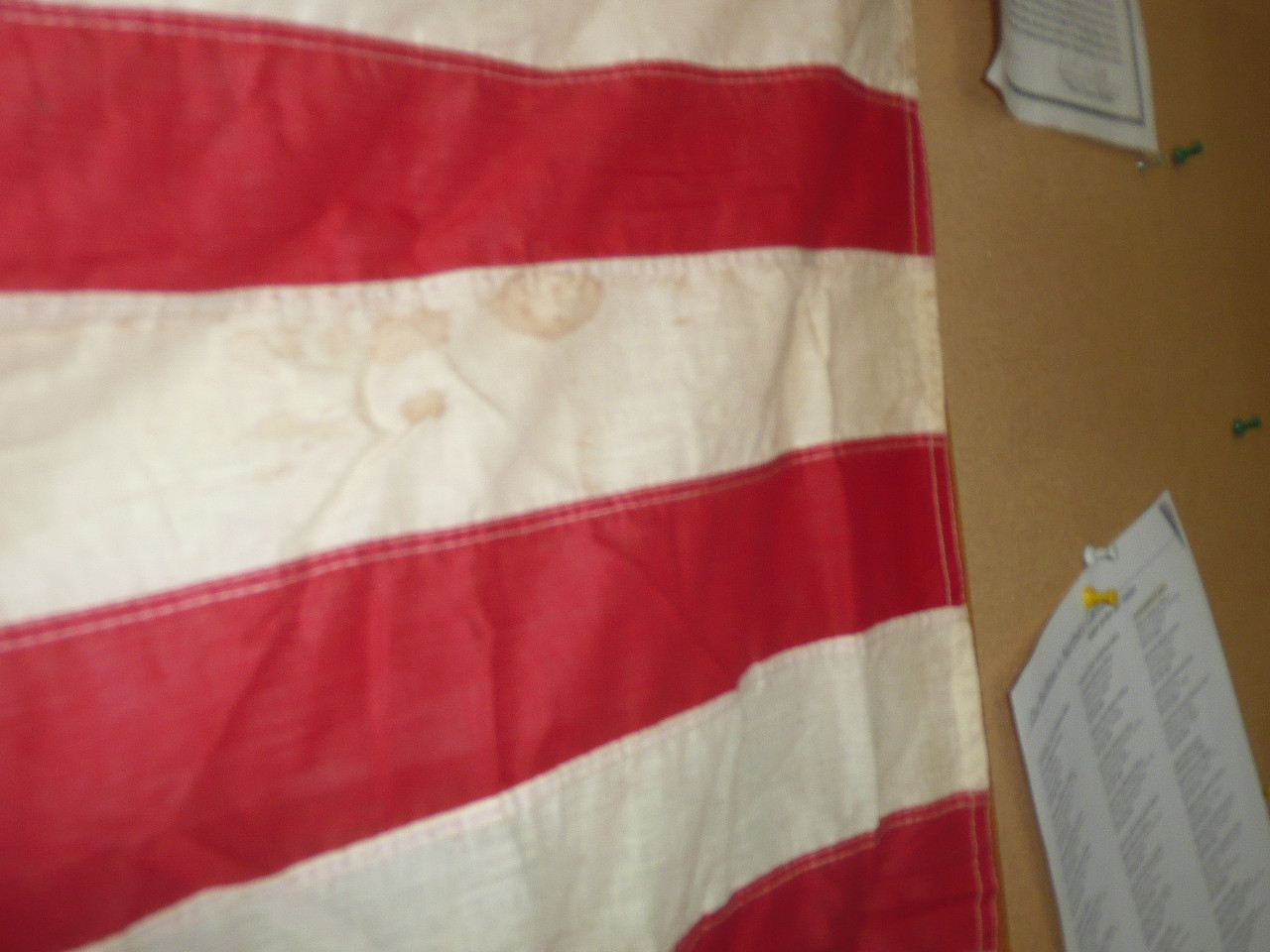 Original 48 star United States Flag, sewn stripes and dyed stars, Linen material, 3' x 5', some discoloration, FLG3