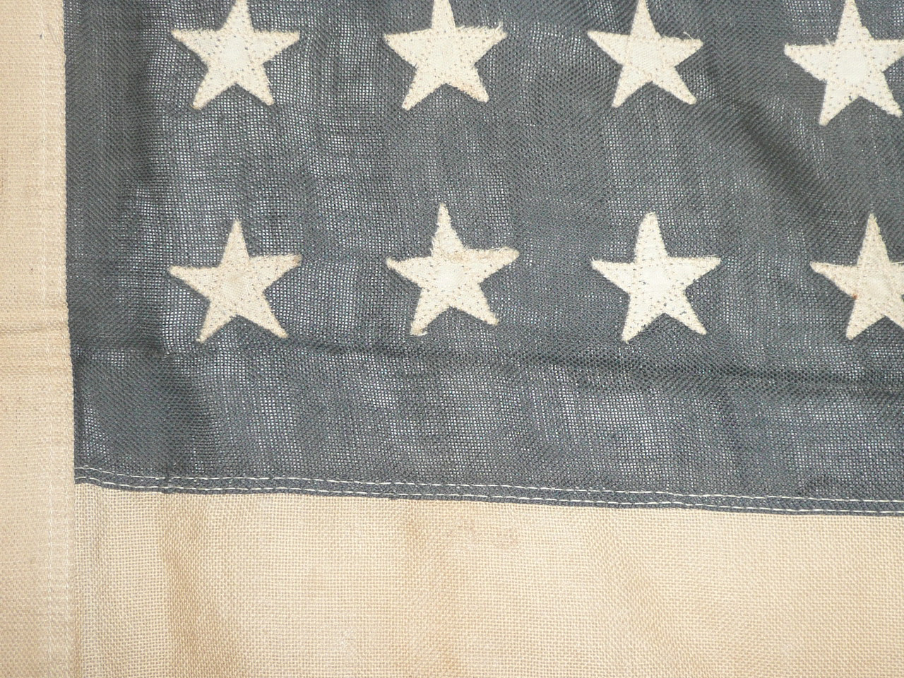 Original 48 star United States Flag, sewn stripes and stars, Linen material, 2.5' x 4', some fading to color, FLG4