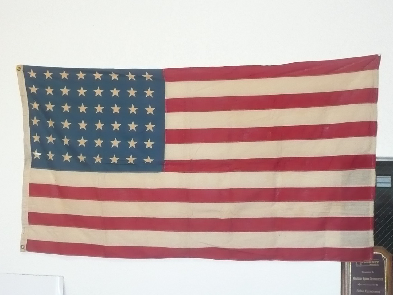 Original 48 star United States Flag, sewn stripes and dyed stars, Linen material, some small holes, 3' x 5', FLG7