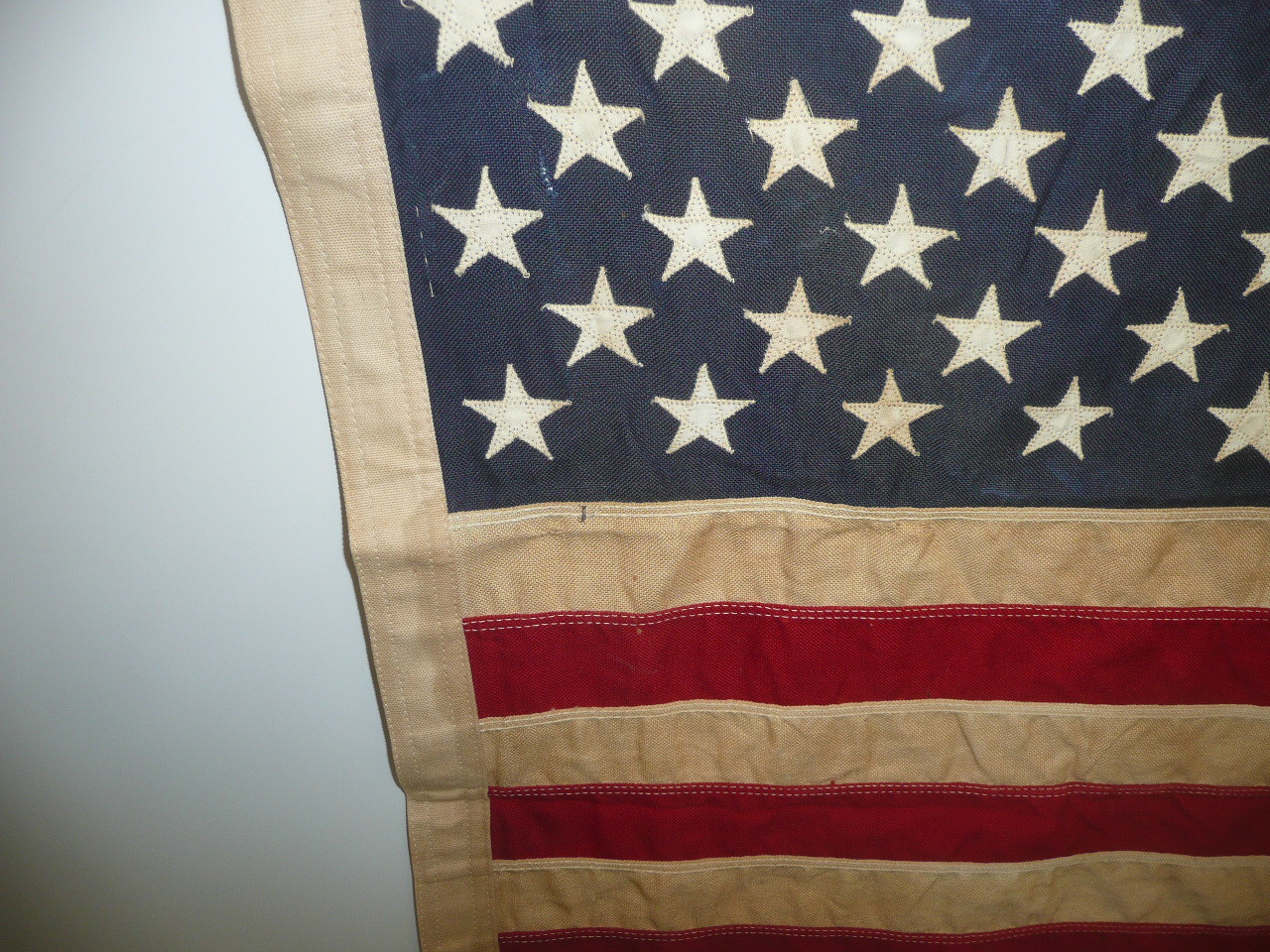 Original 50 star United States Flag, sewn stripes and stars, 2'x3', Some wear, FLG12
