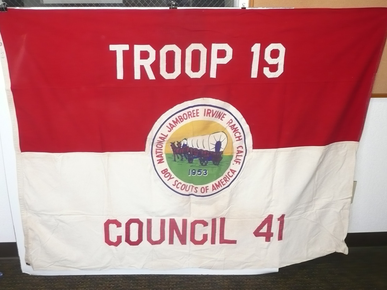 1953 National Jamboree Troop Flag, Troop 1, Sonoma-Mendocino Council, California, 4'x5'