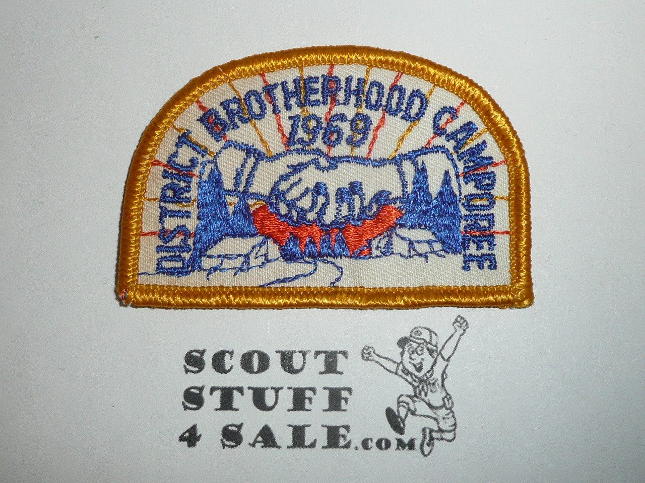 1969 District Camporee Patch, Generic BSA issue, white twill, gold r/e bdr