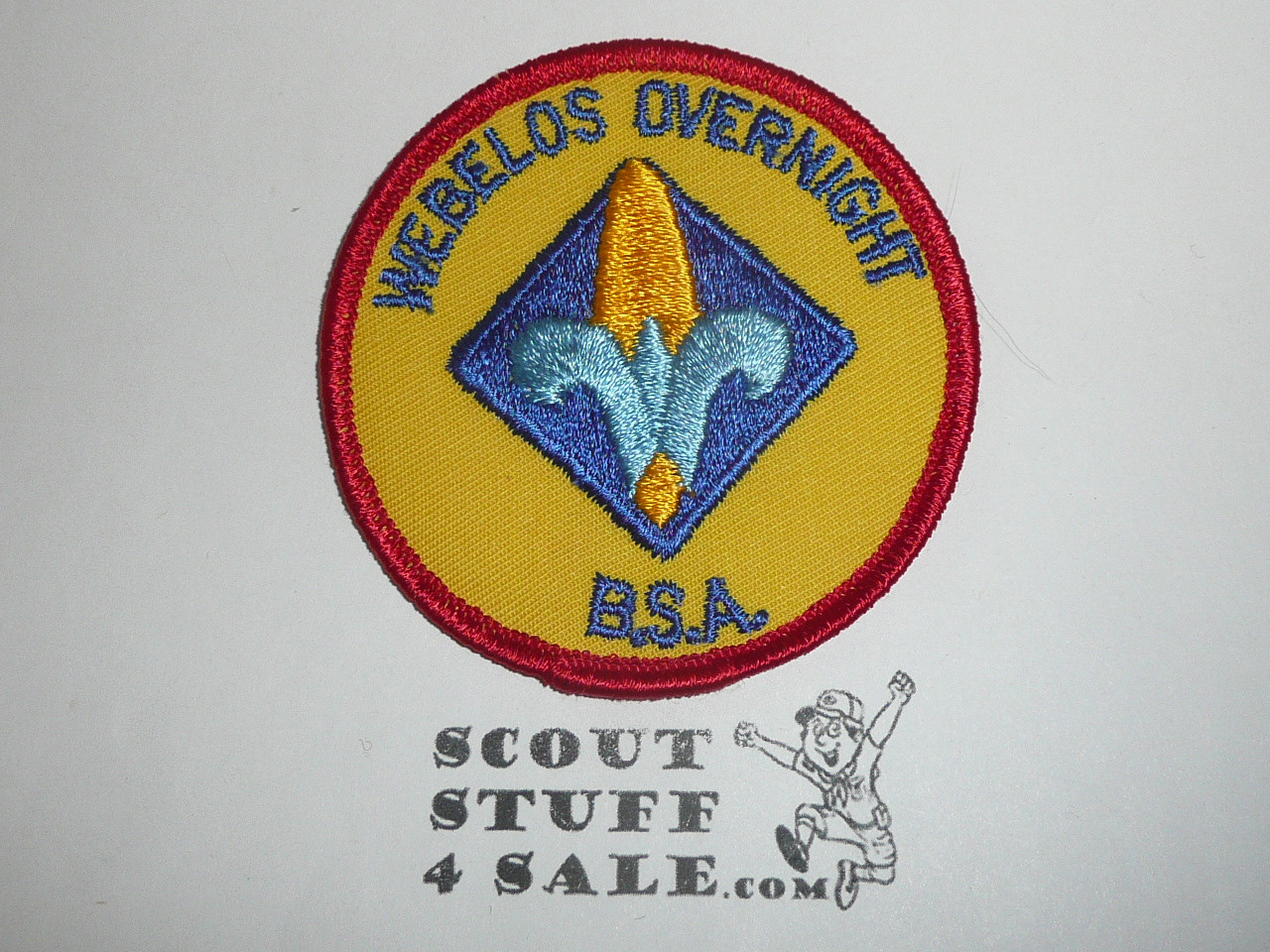 Webelos Overnight Patch, Generic BSA Cub Scout Patch, yellow twill