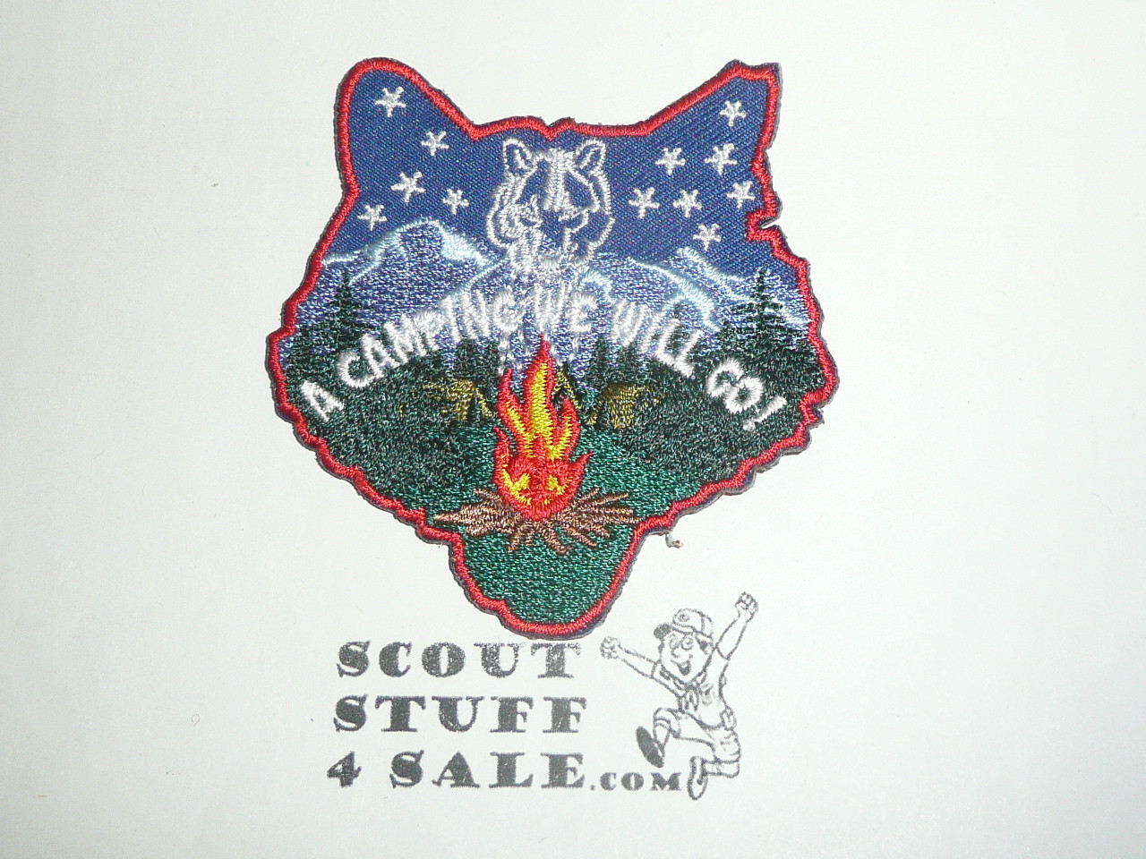 A Camping We Will Go Patch, Generic BSA Cub Scout Patch, cut out cub