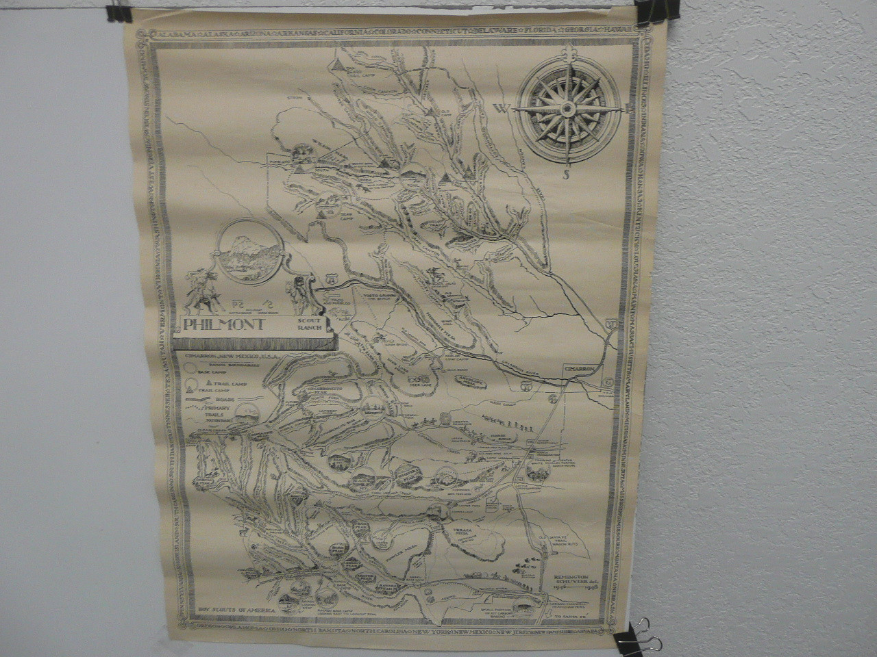 Vintage 1948 Philmont Scout Ranch Map Drawn by Remington Schuyler, 16.5" x 22", #P21