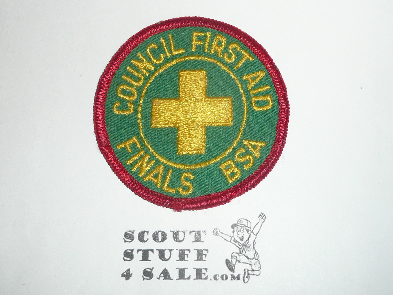 Council First Aid Finals BSA Patch, Generic BSA issue, green twill with red r/e bdr
