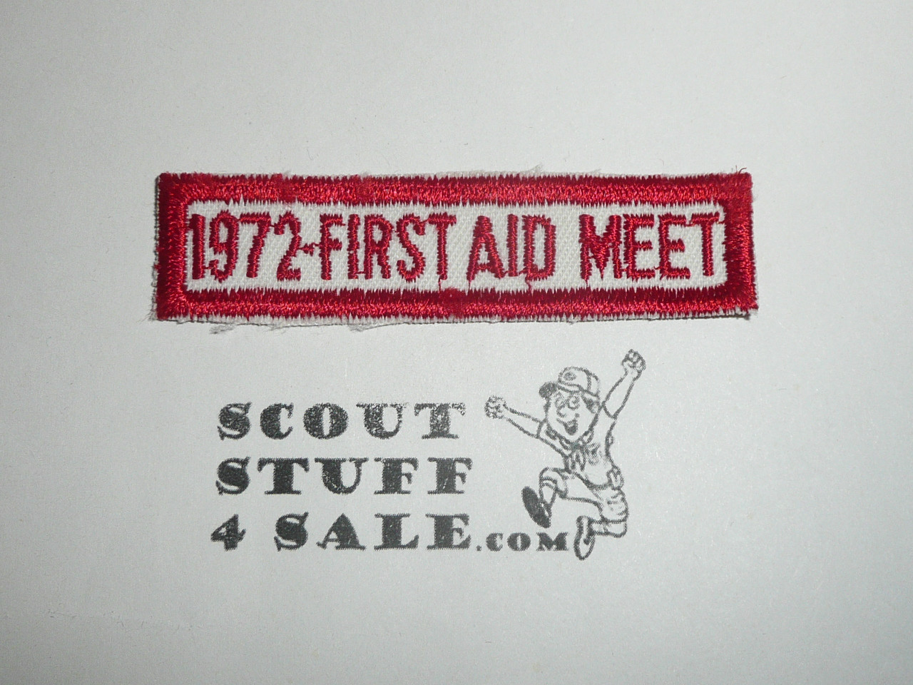 1972 First Aid Meet Patch, Generic BSA issue, White twill with red c/e bdr