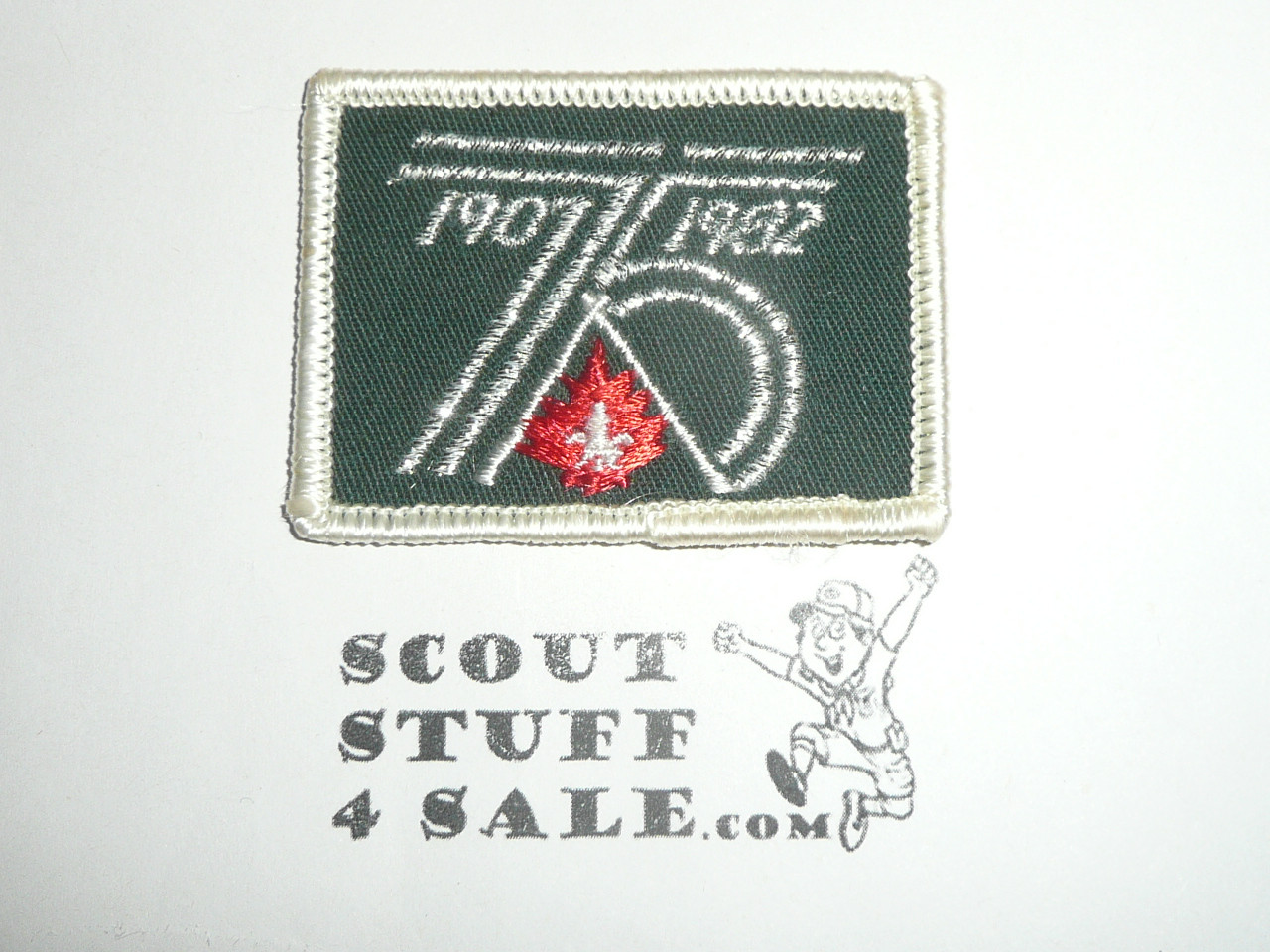 75th World Scouting Anniversary Woven Patch, 1982, black twill with wht r/e bdr