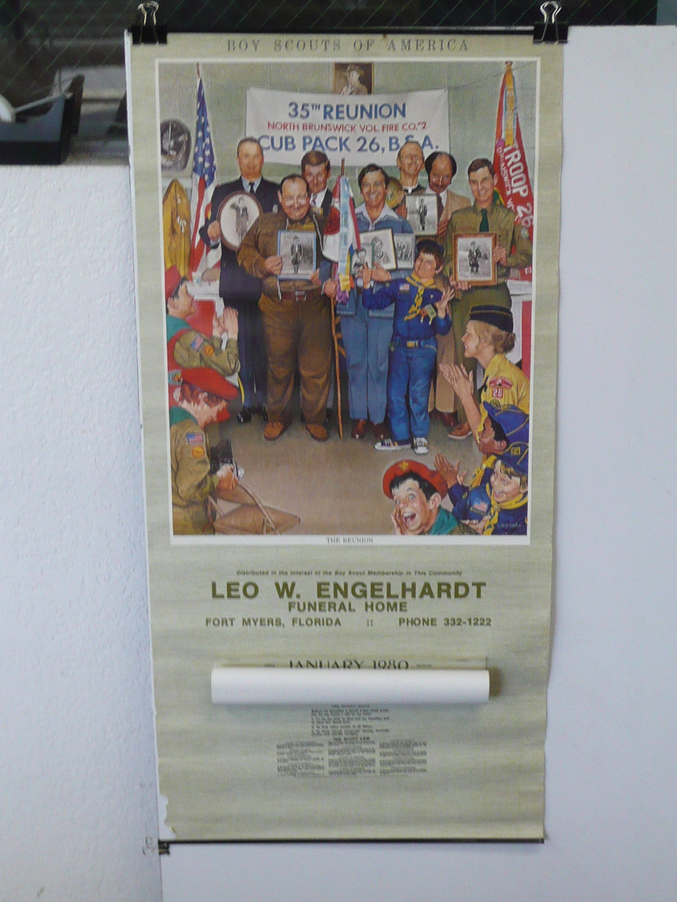 1980 Boy Scout Wall Calendar, Full Size, The Reunion by Joseph Csatari, 16" x 34", Complete, #P85
