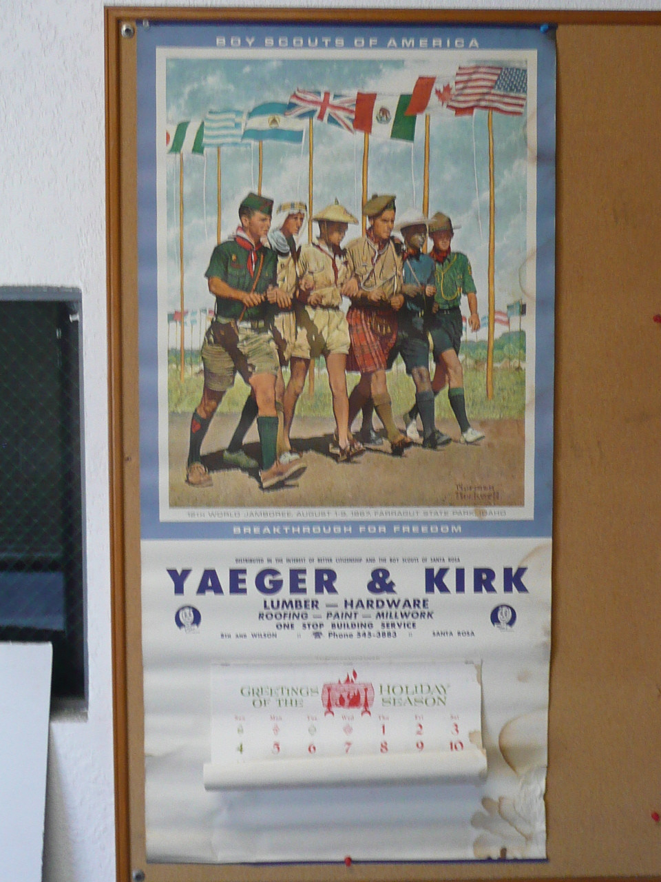 1967 Boy Scout Wall Calendar, Full Size, Breakthrough For Freedom by Norman Rockwell, 10" x 46", Complete with water marks, #P101