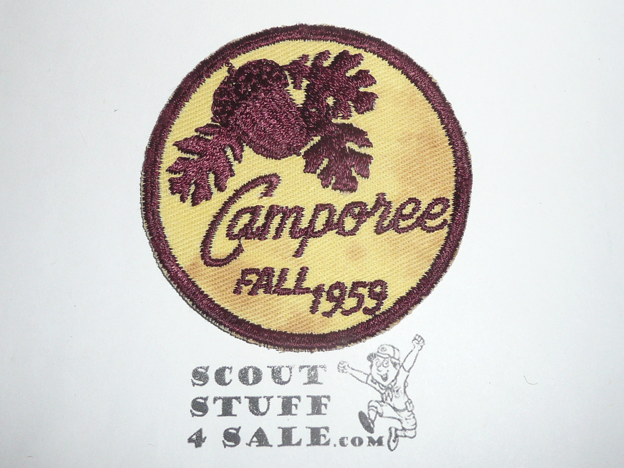 1956 Fall Camporee Patch, Generic BSA issue, yellow twill, brown c/e bdr, soiled