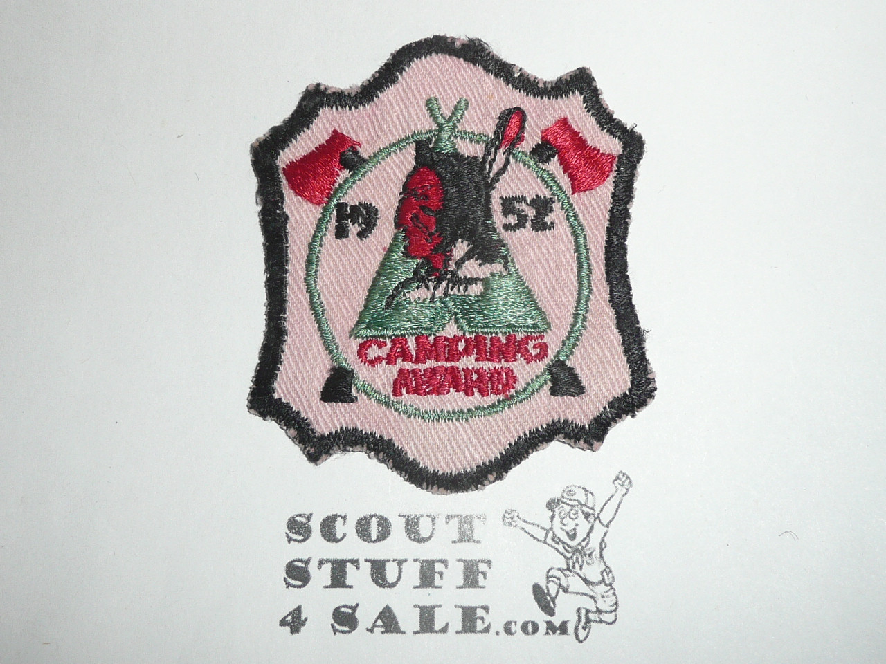 Camping Award, BSA Generic Patch, 1952, white twill with black c/e bdr, used