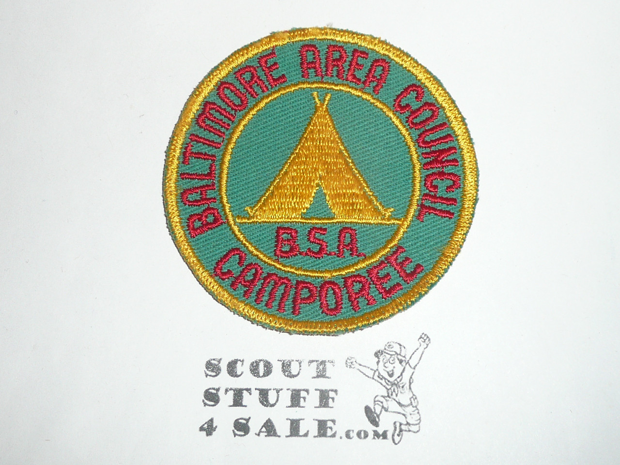 Baltimore Area Council Camporee Patch, green twill with yellow c/e