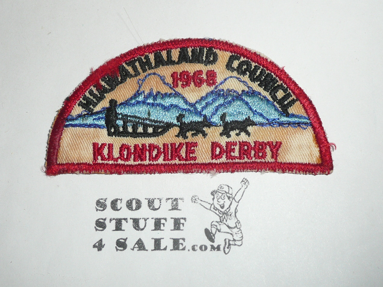 Hiawathaland Council Klondike Derby Patch, 1968, twill discoloration