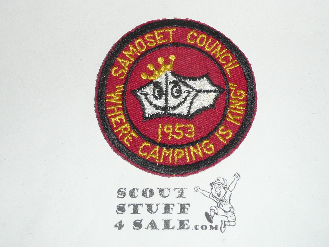 Samoset Council Where Camping is King Council Patch (CP), 1953