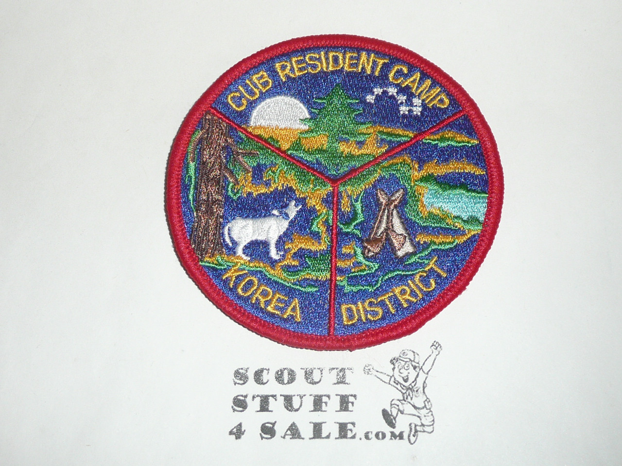 Far East Council Korea District Cub Resident Camp Patch, three scene