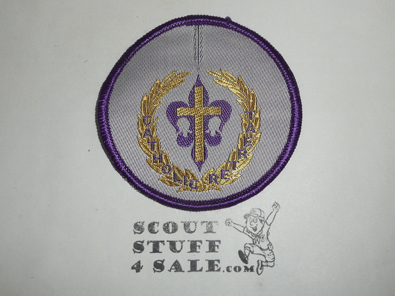 1961 Catholic Retreat Woven Patch, BSA Generic Patch, purple
