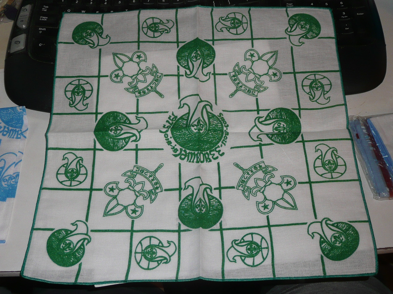 1979 Boy Scout World Jamboree Hankerchief, new in package, Printed, green, Iran Location