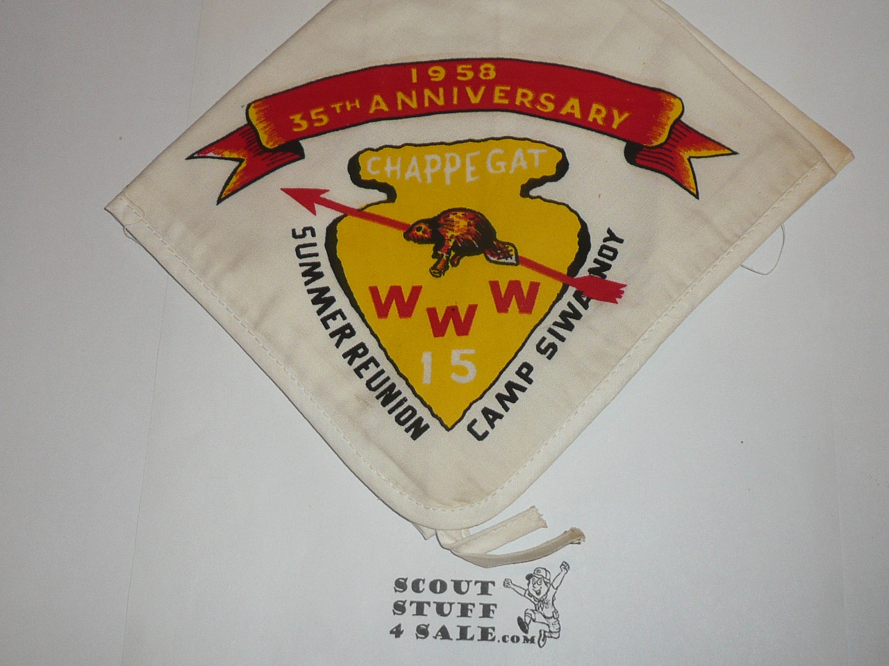 Order of the Arrow Lodge #15 Chappegat 1958 Summer Reunion Neckerchief, Camp Siwanoy