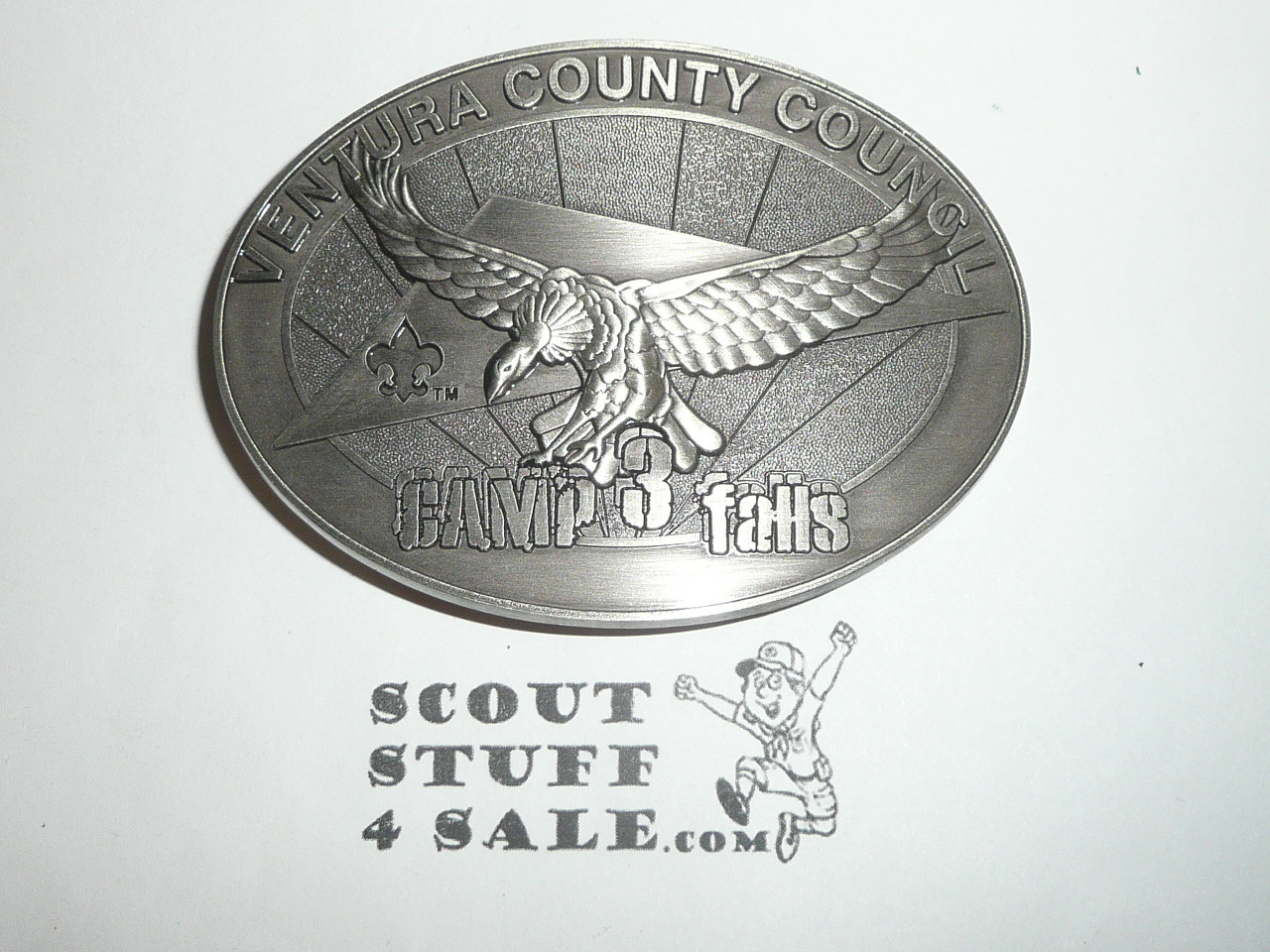 Camp Three Falls Cast Belt Buckle, Ventura County Council