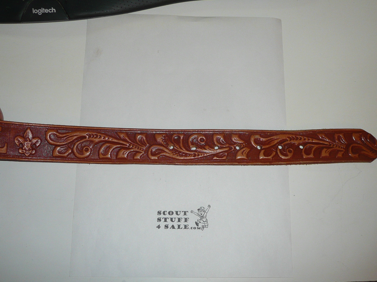 Boy Scouts of America National Camp School Tooled Leather Belt, Size 36, Unused