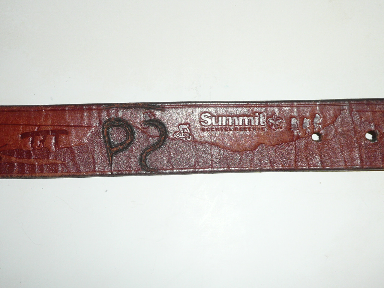 The Summit High Adventure Base Tooled Leather Belt with Philmont Brands, Size 36, Lite use