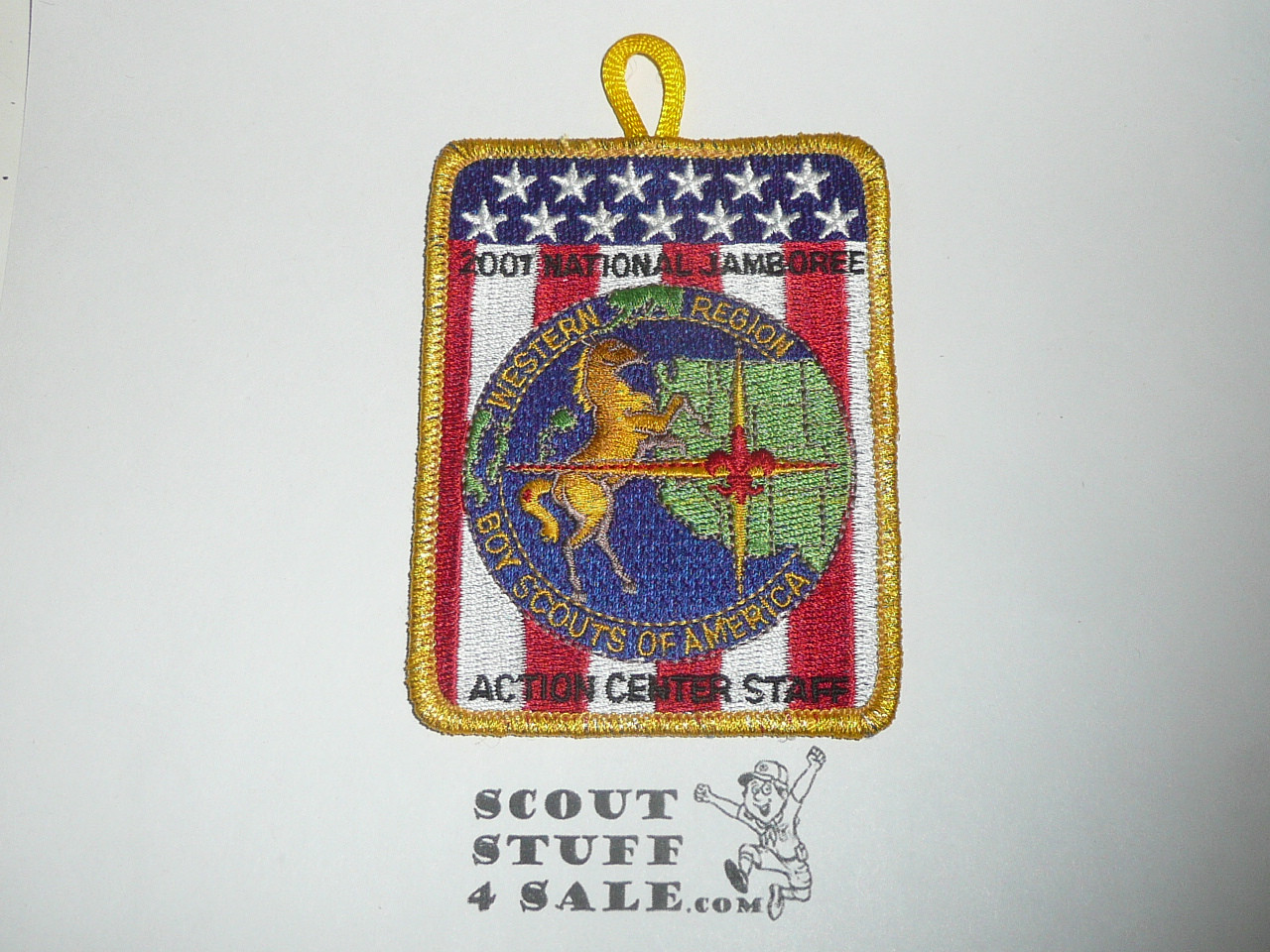 2001 National Jamboree Western Region Action Center Staff Patch, gold mylar bdr