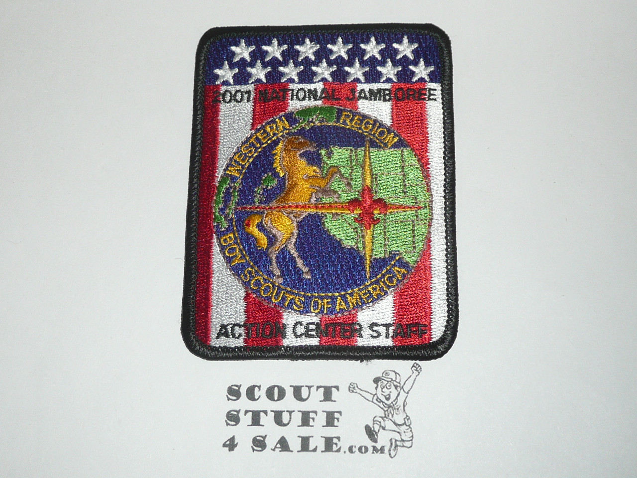 2001 National Jamboree Western Region Action Center Staff Patch, black bdr