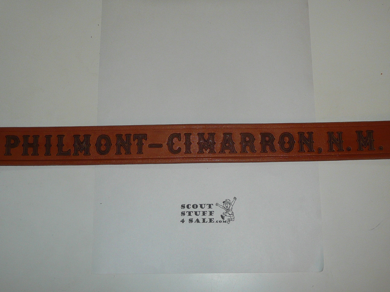 Philmont Scout Ranch, Tooled Leather Belt with Brands on the reverse side, 40" waist, Unused