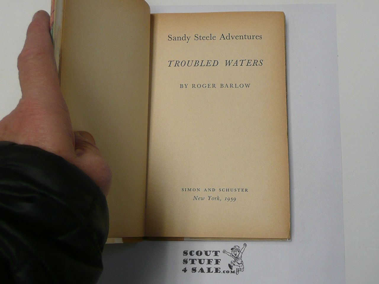 Troubled Waters, Sandy Steele Adventure, by Roger Barlow, 1959 First Edition, Hardbound with Dust Jacket, Youth Story Book