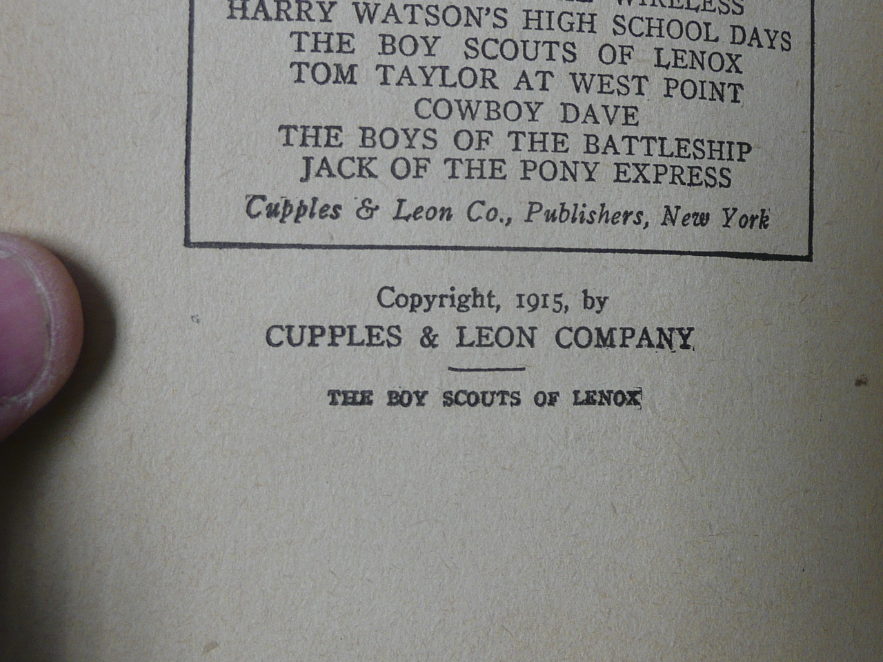 The Boy Scouts of Lenox or The Hike Over Big Bear Mountain, by Frank V. Webster, 1915 First Edition, Hardbound with Dust Jacket, Boy Scout Story Book