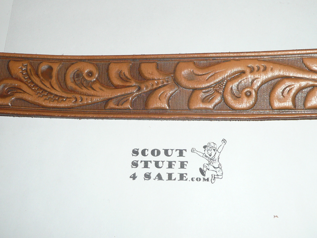 Ten Mile River Scout Camp Tooled Leather Belt, 40" waist, Unused