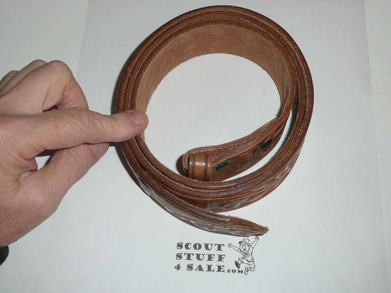 Ten Mile River Scout Camp Tooled Leather Belt, 40" waist, Unused