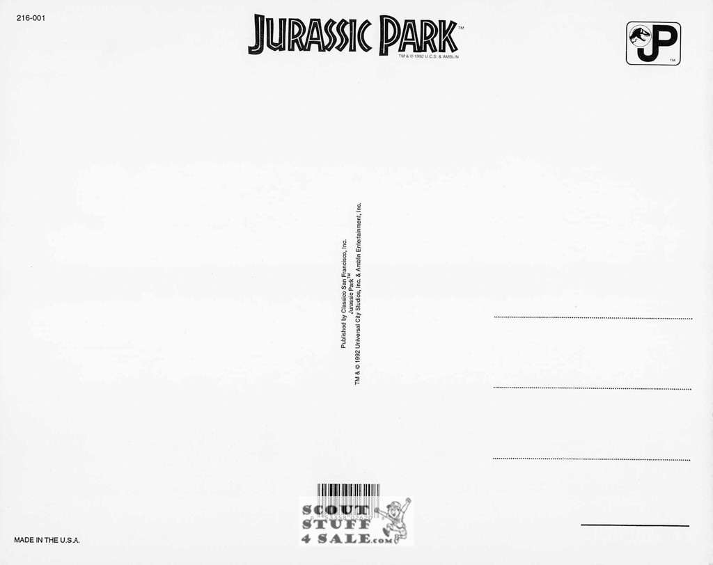 Jurassic Park Movie Postcard by Classico San Francisco #216-001, 8x10"