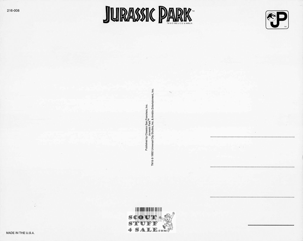 Jurassic Park Movie Postcard by Classico San Francisco #216-008, 8x10"