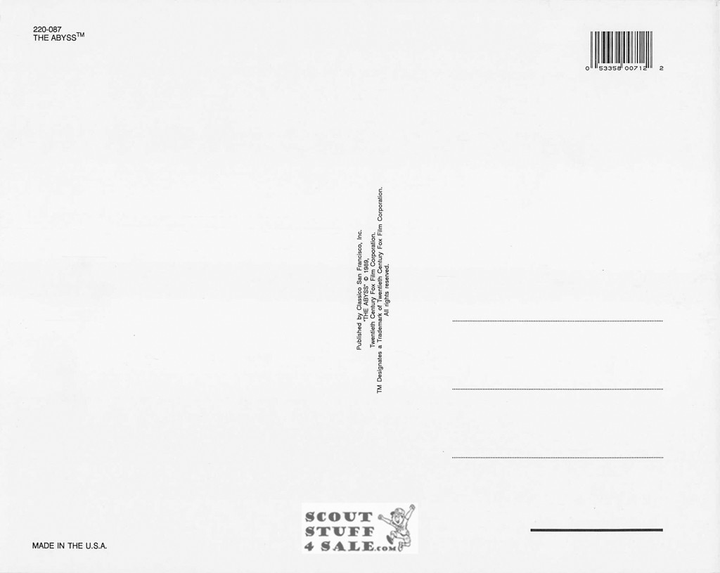 The Abyss Movie Poster Postcard by Classico SF #220-087, 8x10"
