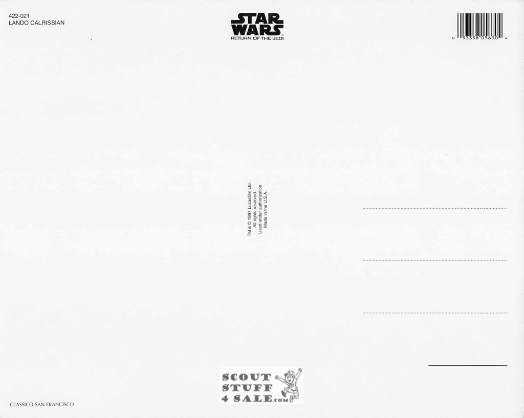 Star Wars Postcard, Lando Calrissian, by Classico SF #422-021, 8x10"