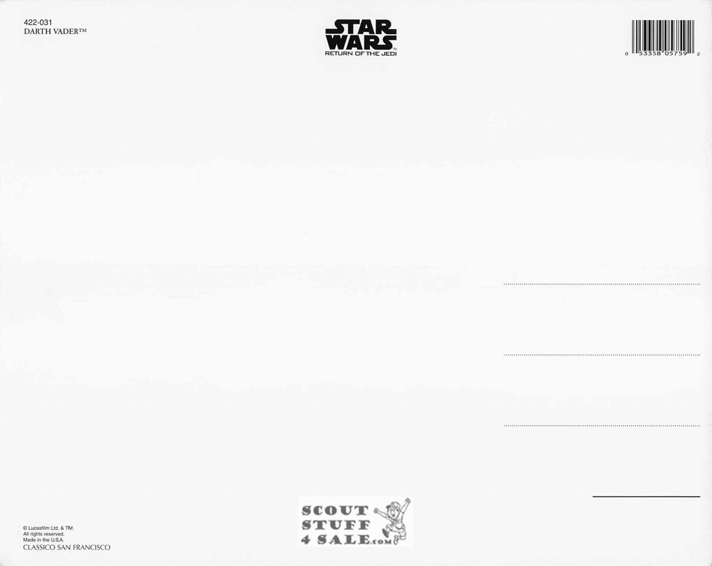 Star Wars Postcard, Darth Vader, by Classico SF #422-031, 8x10"