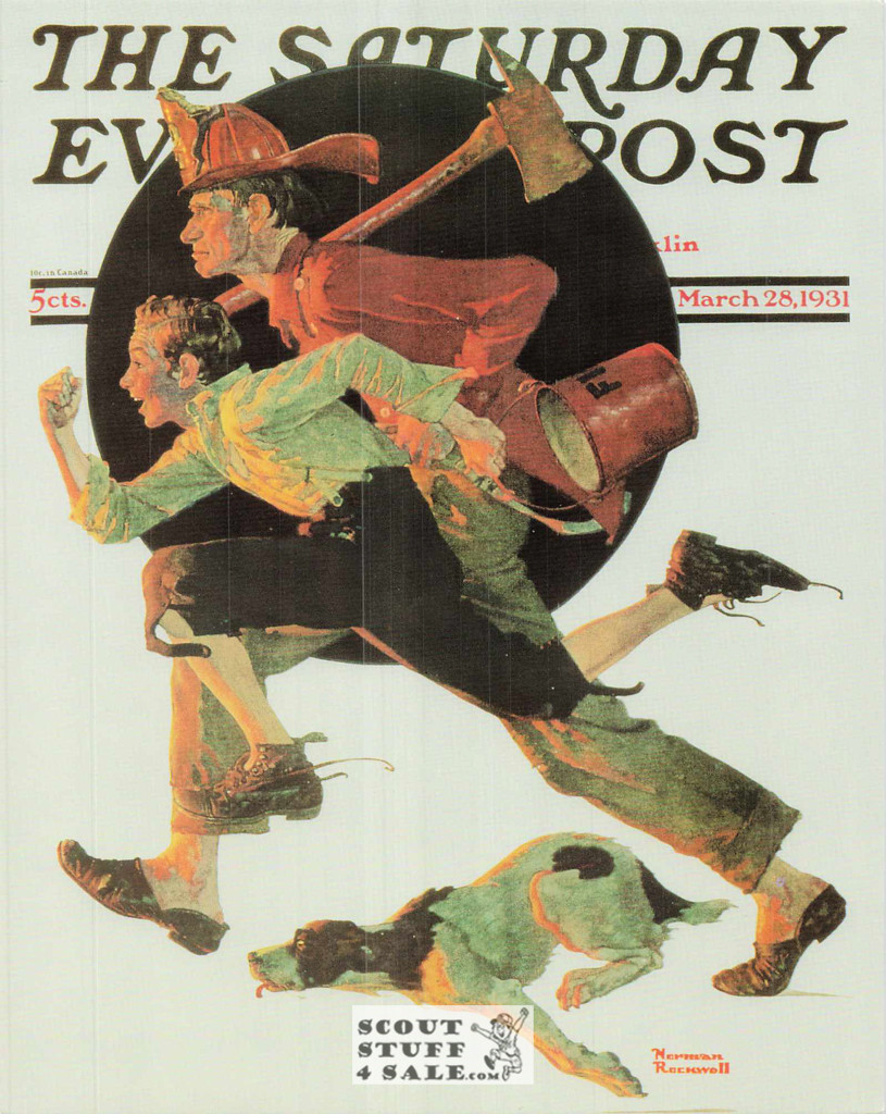 MEN RACING TO FIRE, Norman Rockwell Artwork Postcard, Classico SF #575-029, 8x10"
