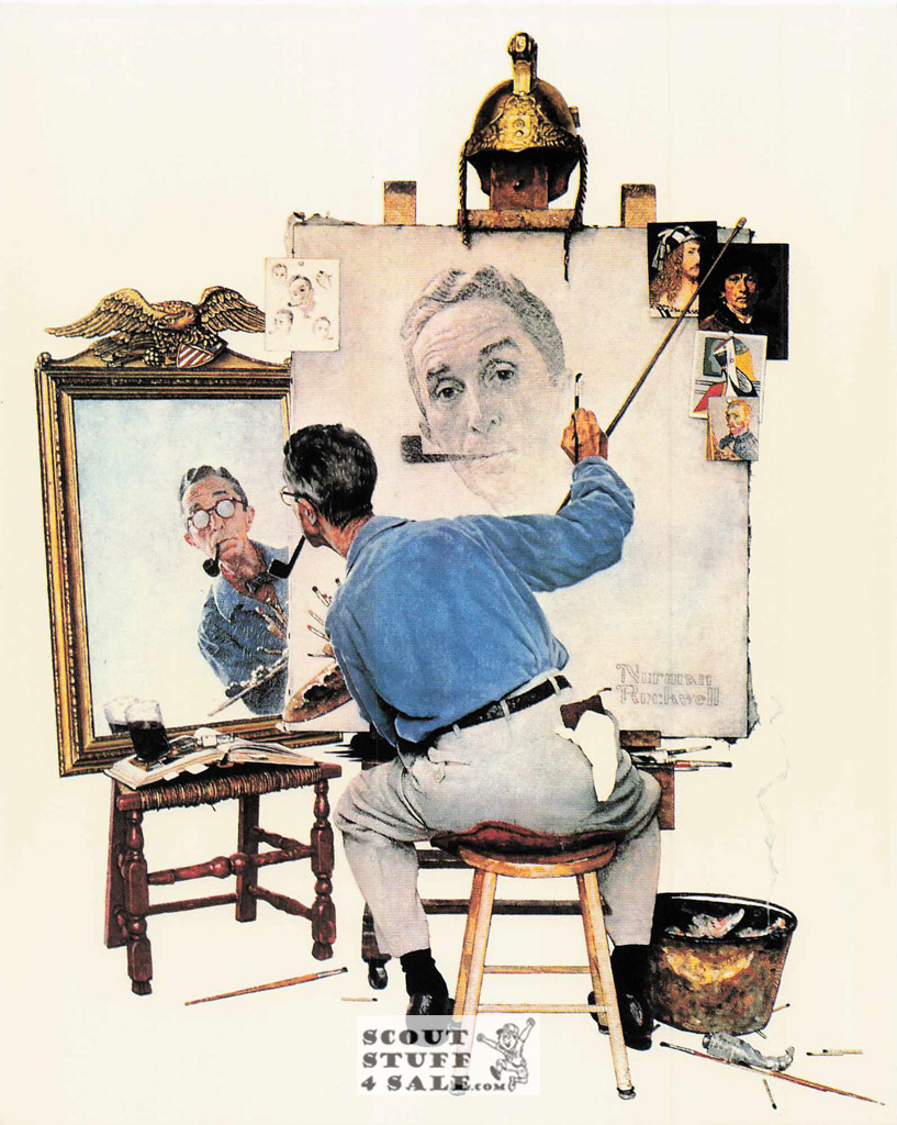 TRIPLE SELF PORTRAIT, Norman Rockwell Artwork Postcard, Classico SF #575-010, 8x10"
