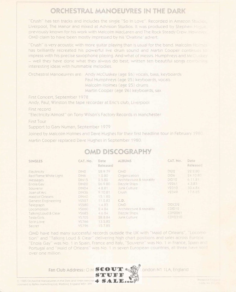 Orchestral Manouvers in the Dark 8x10" English Poster by Editions Nugeron #PA356