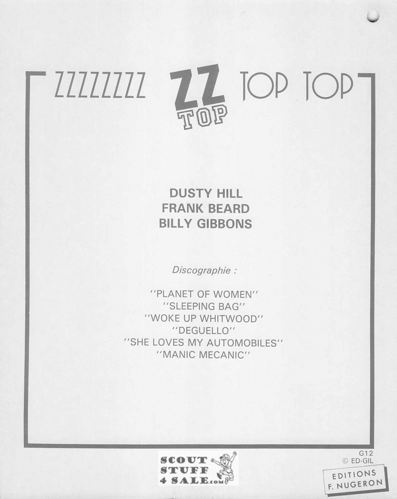 ZZ Top 8x10" French Poster by Editions Nugeron #G12, hole punched in corner