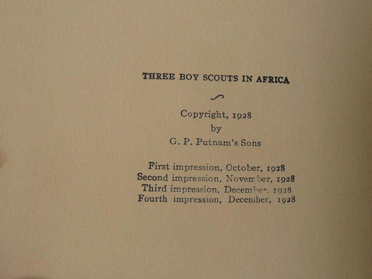 Three Boy Scouts in Africa, by Dick Douglas Jr Martin and Oliver., 1928 4th Printing, Hardbound, Inscribed and signed by Author