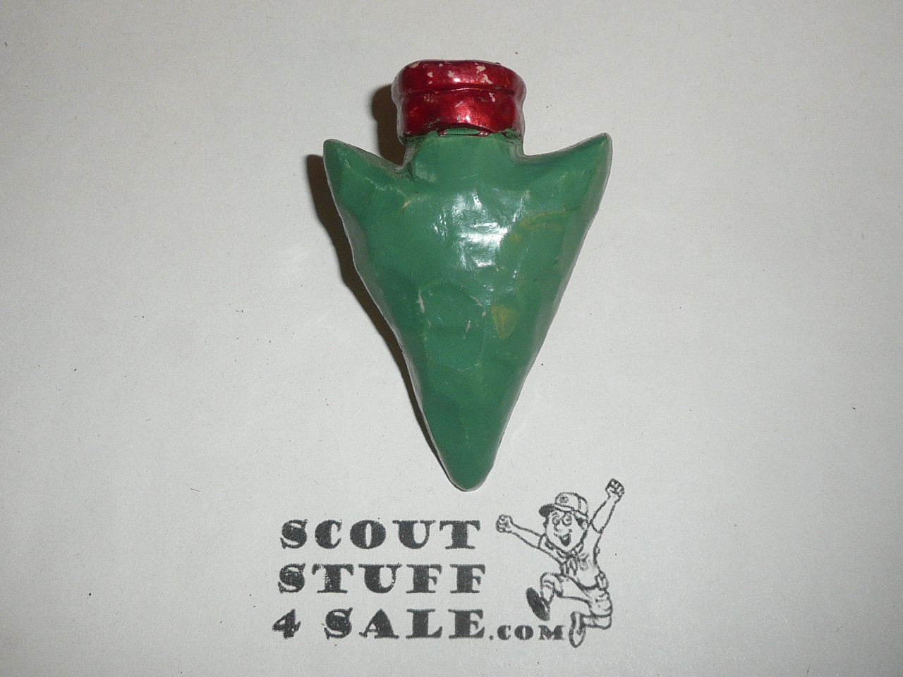 Arrowhead Neckerchief Slide, green with red top, by Magnus