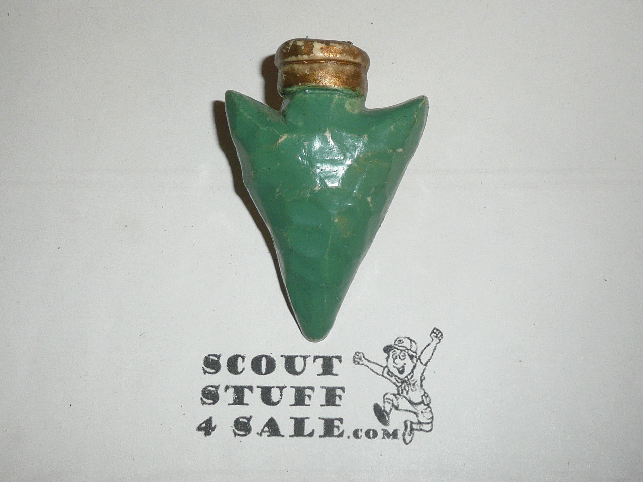 Arrowhead Neckerchief Slide, green with gold top, by Magnus