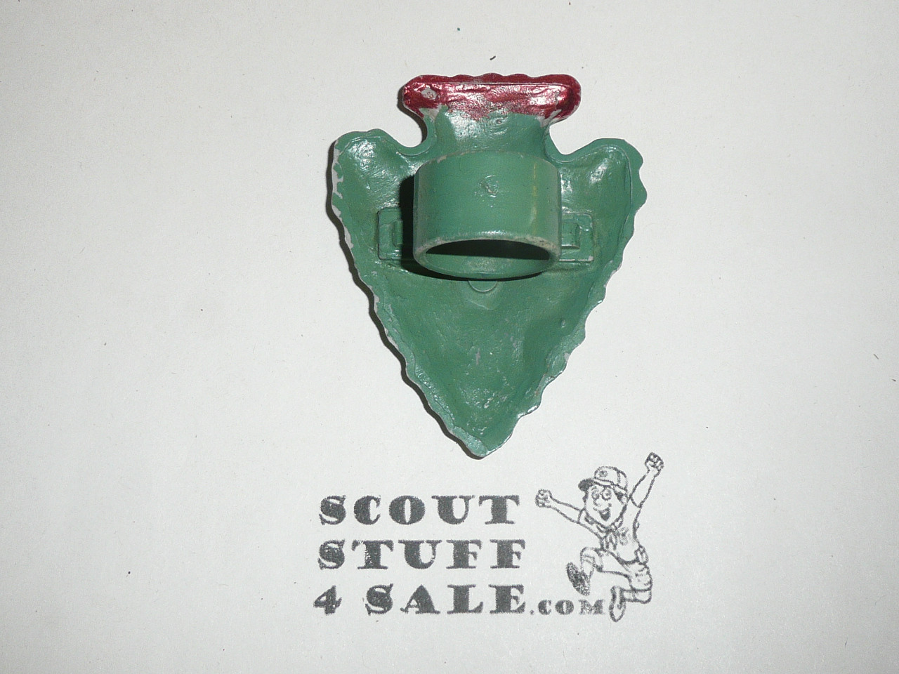 Arrowhead Neckerchief Slide, Plastic, green with red top